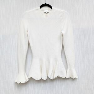 Ted Baker London Peplum Scallop Wool Blend Knit White Sweater, size 1/S